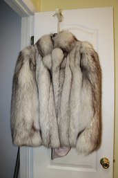 Saga Fox White Grey Fur Coat With Plush Collar