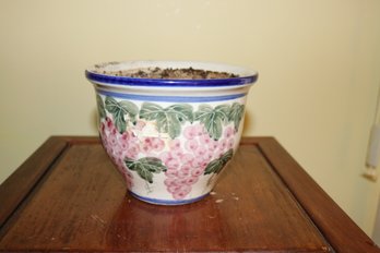 Chinoiserie Ceramic Planter With Pink Grape Vine Design