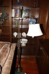Brass Swing-Arm Floor Lamp With White Shade