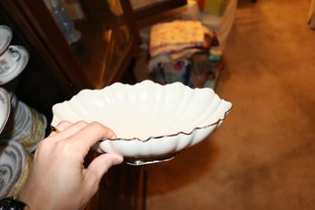 Lenox Symphony Ivory Scalloped Oval Bowl Gold Rim