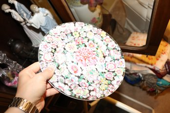 Chinese Millefleurs Famille Rose Floral Porcelain Plate