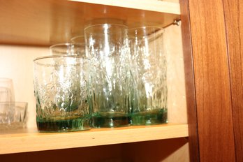 Green Glass Tumblers Floral Pattern