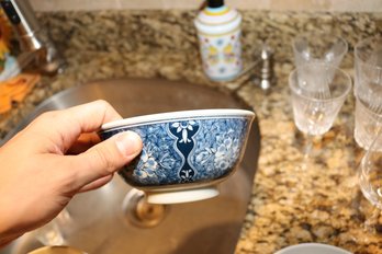 Japanese Blue White Floral Porcelain Rice Bowl