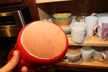 Red Italian Stoneware Handled Round Baker With Scalloped Edge