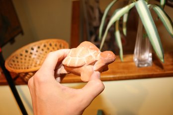 Carved Turtle Figurine With Natural Rustic Finish