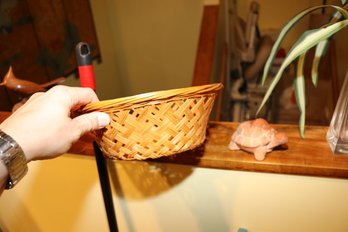 Handwoven Natural Wicker Basket With Hexagonal Weave Pattern