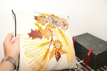 Floral Wheat Design Crewel Embroidery Pillow