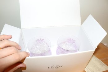 Lenox Pair Of Frosted Pink Glass Hurricane Or Votive Candle Holder
