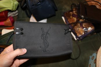Yves Saint Laurent Black Embroidered Logo Cosmetic Pouch Authenticity Unknown