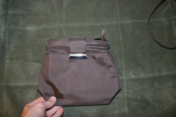 Brown Nylon Crossbody Bag With Metallic Flip Lock