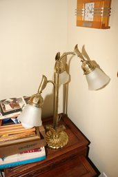 French Art Deco Brass Two Arm Table Lamp