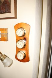 Sunbeam Wooden Wall Mount Brass Weather Station Gauge