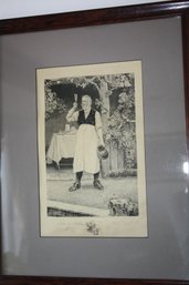 Black And White Etching Titled 'The Butler' By British Artist Walter Dendy Sadler.