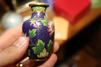 Miniature Chinese Blue Cloisonn Floral Vase