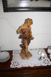 French Art Nouveau Patinated Spelter Dancing Female Figurine Lamp Base In Moreau Style