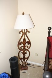 Floor Lamp With Twisted Scrollwork Base And Fabric Shade 39 Inches Tall
