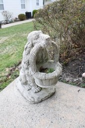 Vintage Nina Studios Cement Garden Planter French Dog With Flower Basket