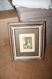 Framed Decorative Lithograph In Rustic Wood Frame