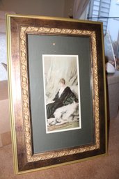 Framed Victorian Lady With White Bear Rug Lithograph