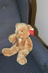 Light Golden Brown Plush Teddy Bear With Gold Satin Bow