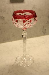 Val St Lambert Ruby Red Crystal Cut To Clear Saarbrucken Hock Wine Glasses Small Chip On Base