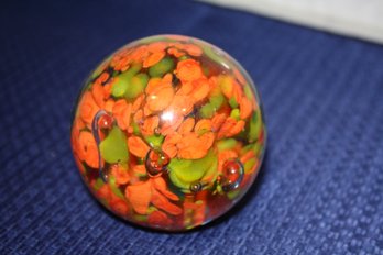 Vintage Art Glass Spatter End-of-Day Paperweight With Multicolor Flecks