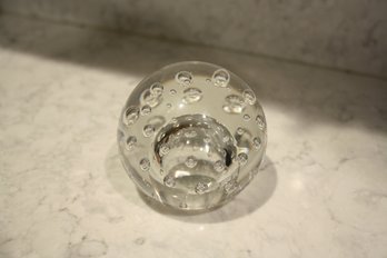 Vintage Clear Crystal Art Glass Paperweight With Controlled Air Bubbles