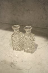 Vintage Cut Crystal Cruet Bottles With Diamond Pattern