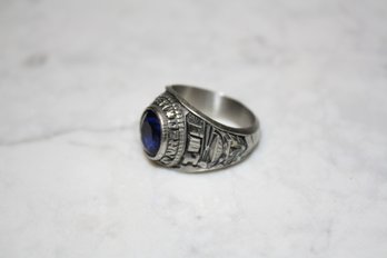 Silver Color Class Ring With Blue Stone Untested