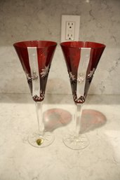 Waterford Crystal Snowflake Wishes Wishes For Joy Ruby Champagne Flutes Set Brand New With Tags First Edition
