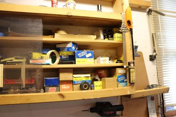 Workshop Hardware Storage Shelves With Fasteners And Tools