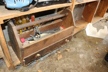 Wooden Carpenter Tool Caddy With Hand Tools