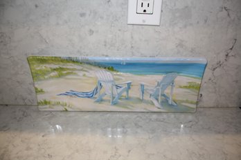 Coastal Beach Scene Rectangular Decorative Tray Platter (Adirondack Chairs)