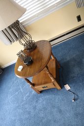 Two Tier Wooden Oval End Table With Drawer Ground Floor