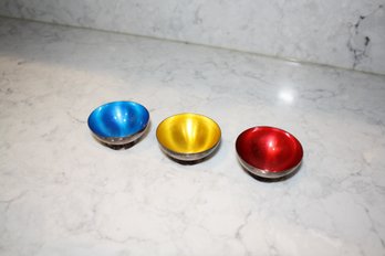 Mid-Century Modern Enameled Silver Plated Mini Serving Bowls Set