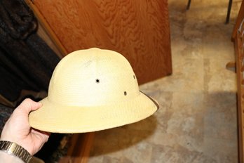 Tan Straw Safari Style Pith Helmet With Ventilation