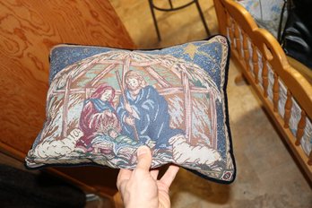 Nativity Scene Tapestry And Velvet Throw Pillow