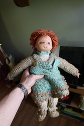 Handmade Doll With Yarn Hair And Crochet Dress