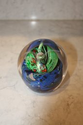 Hand-Blown Art Glass Planet Paperweight With Underwater Scene Design