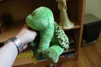 Green Turtle Plush Toy With Spotted Shell Design