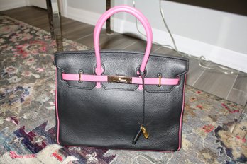 Hermes Birkin Bag Pink And Black With Gold Hardware Authenticity Unknown 13.5' Wide