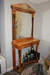 Antique Italian Console Table & Mirror Set Sun Faded Handmade Marquetry Inlaid Exotic Look Amazing Refinished