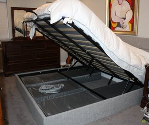 King Size Upholstered Hydraulic Lift Ottoman Storage Bed Frame. NO MATTRESS