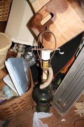 Vintage Glass Table Lamp With Metal Socket And Harp Fixture