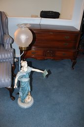 French Sculptor Louis Moreau Neoclassical Figural Maiden Floor Lamp With Frosted Globe Shade 41'