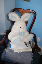 White Plush Easter Bunny With Blue Bow Accents