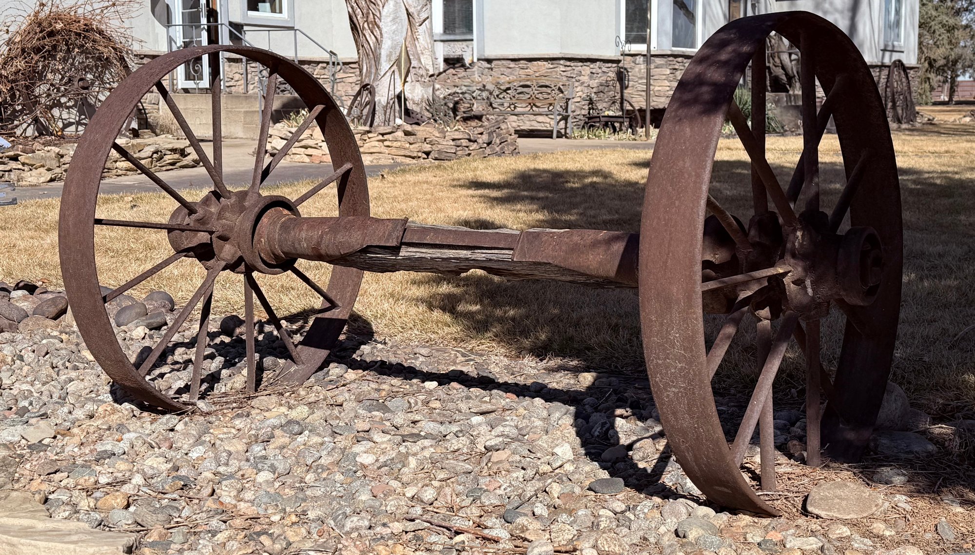 Antique Iron Rimmed Wagon Wheel And Axle Assembly #269877 ...