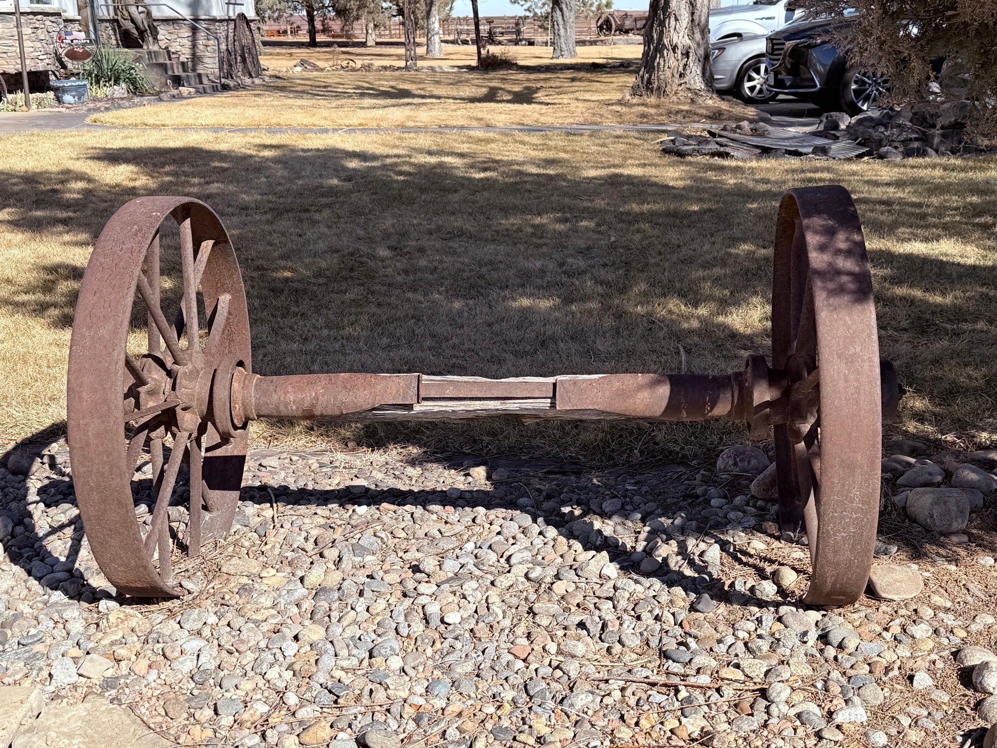 Antique Iron Rimmed Wagon Wheel And Axle Assembly #269877 ...