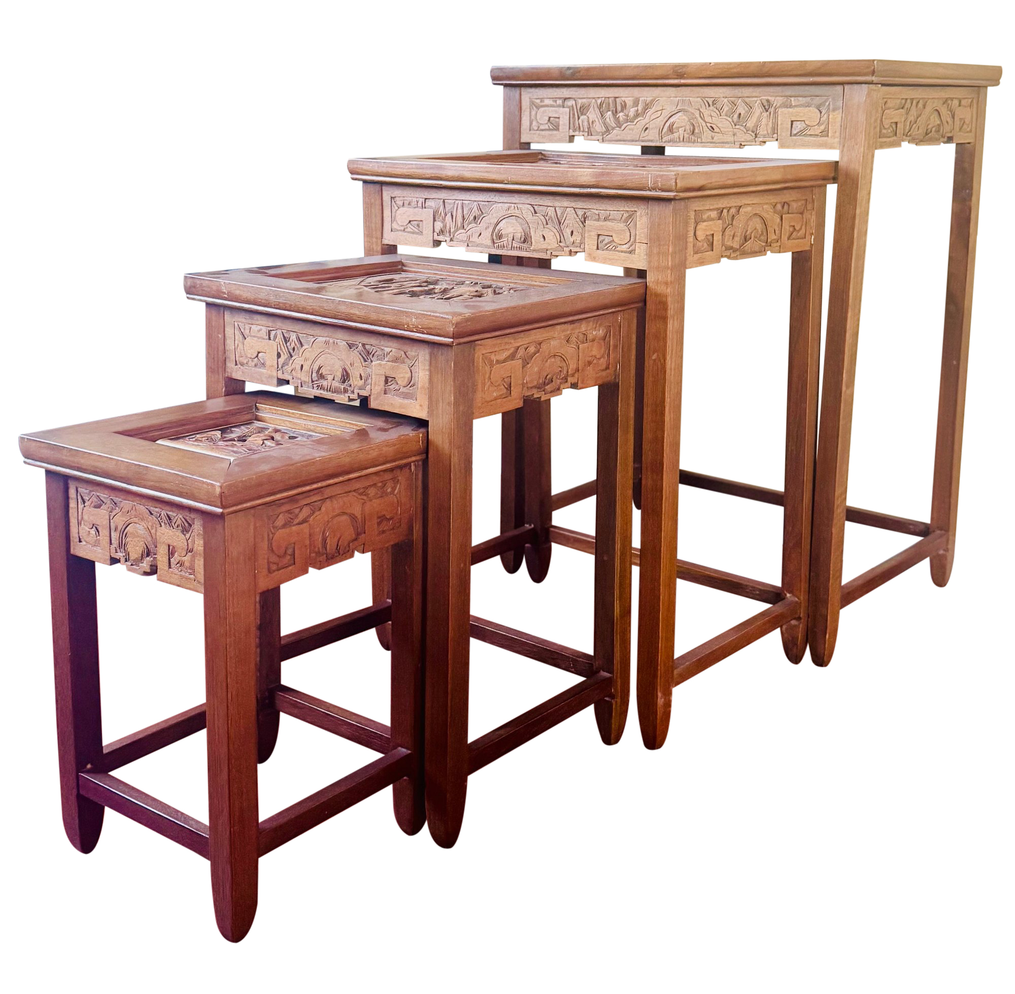 1972 Carved Asian Nesting Tables Set Of 4 From Hong Kong #229858 ...