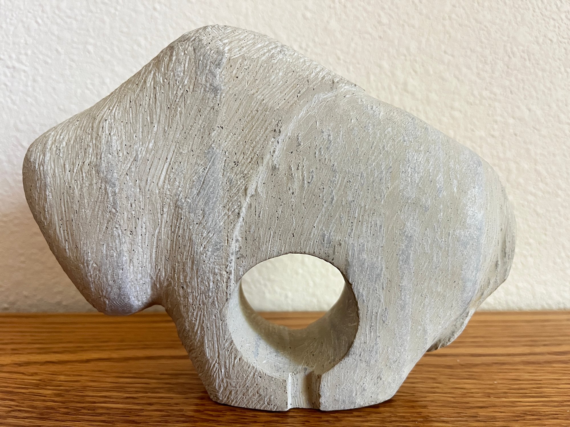 Stone Buffalo Sculpture Signed 